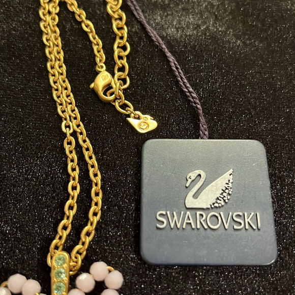 Sparkly Swarovski pink glass bead Crystal & green crystal flower necklace w/ tag - Picture 4 of 16